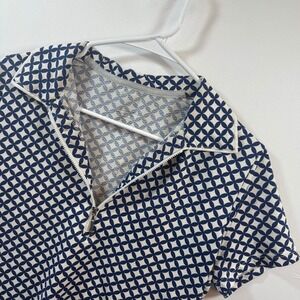Lojit Womens Navy Blue White Geometric Quarter Zip Short Sleeve Polo Top Size M